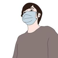 Vector character with mask hand drawn illustration - virus protection.