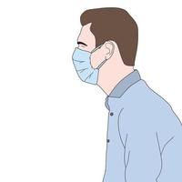 Vector character with mask hand drawn illustration - virus protection.