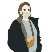 Vector character with mask hand drawn illustration - virus protection.