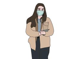 Vector character with mask hand drawn illustration - virus protection.