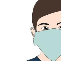 Vector character with mask hand drawn illustration - virus protection.