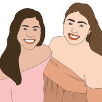 two girls with happy expressions, flat illustration of people vector