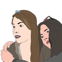 two girls in a cute pose, happy moments of friendship vector