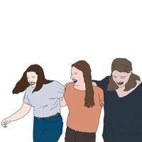 three girls having fun, friends time,  flat illustration of people vector