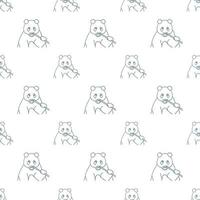 fabric pattern- cute Panda eating Bamboo outline repeat pattern, vector