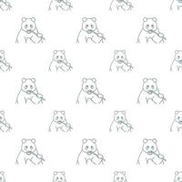 fabric pattern- cute Panda eating Bamboo outline repeat pattern, vector