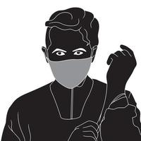 Hombre en máscara ajuste silueta de carácter guante sobre fondo blanco. vector