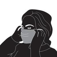 Señora con una silueta de personaje de máscara sobre fondo blanco. vector