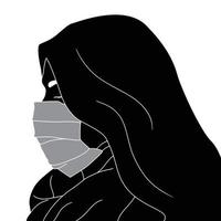 young women in the mask in profile view silhouette on white background vector