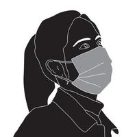 young women in mask profile view silhouette on white background, vector