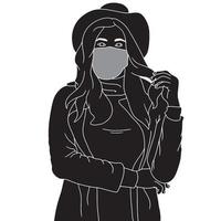 women in the mask character on white background, vector