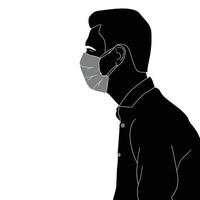 Hombre deprimido en la vista de perfil de máscara ilustrada sobre fondo blanco. vector