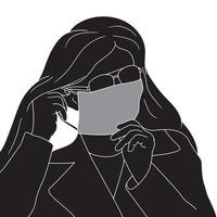 Las mujeres con gafas con una silueta de máscara sobre fondo blanco. vector