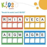 Decode the hidden words. Easy logical printable worksheet for kids vector