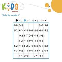 Color by numbers printable math worksheet vector