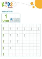 Learn and write numbers. Printable math worksheet vector