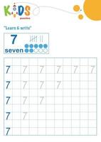 Learn and write numbers. Printable math worksheet vector