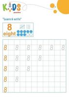 Learn and write numbers. Printable math worksheet vector