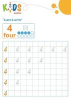 Learn and write numbers. Printable math worksheet vector