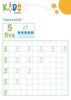 Learn and write numbers. Printable math worksheet vector