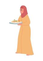 Woman with meal on plate semi flat color vector character