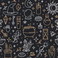 A magical seamless pattern with doodle style icons vector