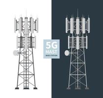 5G network mast base stations isolated set vector