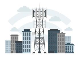 Estaciones base de mástil 5g en una innovadora ciudad inteligente vector