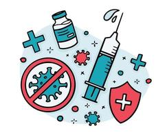 vacuna de virus estilo doodle, jeringa para inyección vector