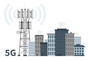 5G mast base station in innovative smart city vector