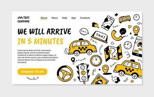 Taxi landing page in Doodle style vector template