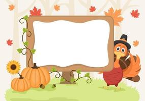 Happy Thanksgiving with Cartoon Turkey Vector Illustration