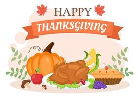 Happy Thanksgiving with Cartoon Turkey Vector Illustration