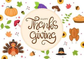 Happy Thanksgiving with Cartoon Turkey Vector Illustration