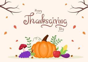 Happy Thanksgiving with Cartoon Turkey Vector Illustration