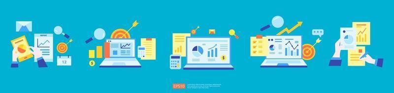 concepto de informe de datos de documento gráfico para el conjunto de estadísticas comerciales vector