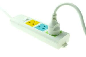 Plug in outlet 220v AC cable at white background photo