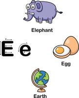 letra del alfabeto e-elefante, huevo, ilustración de la tierra vector