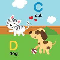 Alphabet Letter C-cat,D-dog,illustration vector