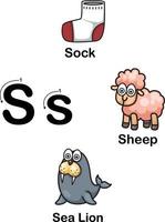 Alphabet Letter S-socks,sheep,sea lion vector