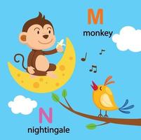 Illustration Isolated Alphabet Letter M-moon,N-nightingale vector