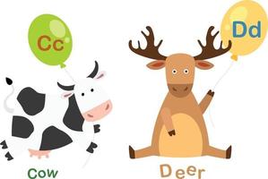 Illustration Isolated Alphabet Letter C-cow,D-deer vector