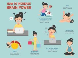 cómo aumentar el poder del cerebro infografía, ilustración vector