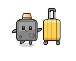 safe box cartoon illustration with luggage on vacation vector