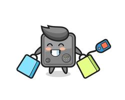 safe box mascot cartoon holding a shopping bag vector