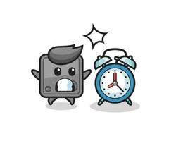 Cartoon Illustration of safe box is surprised with a giant alarm clock vector