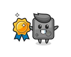 safe box mascot illustration holding a golden badge vector