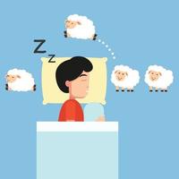 Man sleeping,Counting sheep to fall asleep illustration. vector