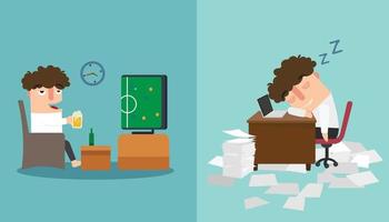 The guy sleeping  late and taking a nap during work illustration. vector