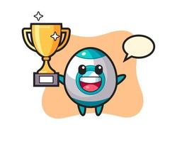 Cartoon Illustration of rocket is happy holding up the golden trophy vector